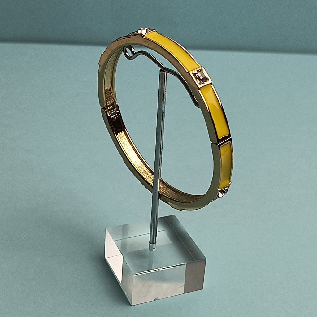 Nordstrom Sequin Enamel Hinge Bangle Bracelet Clamper Yellow Gold Tone 29$